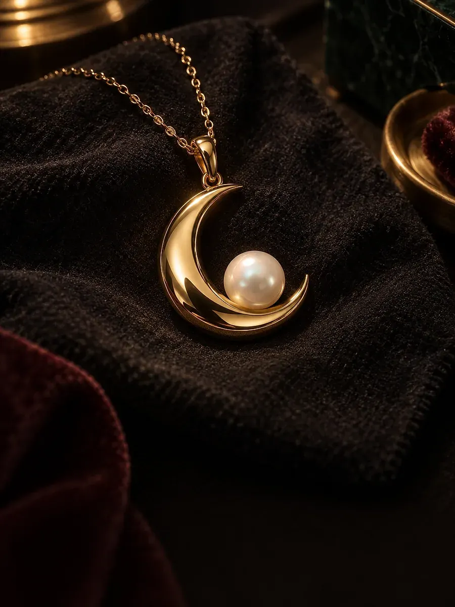 A gold pendant, close up, polished to a mirror